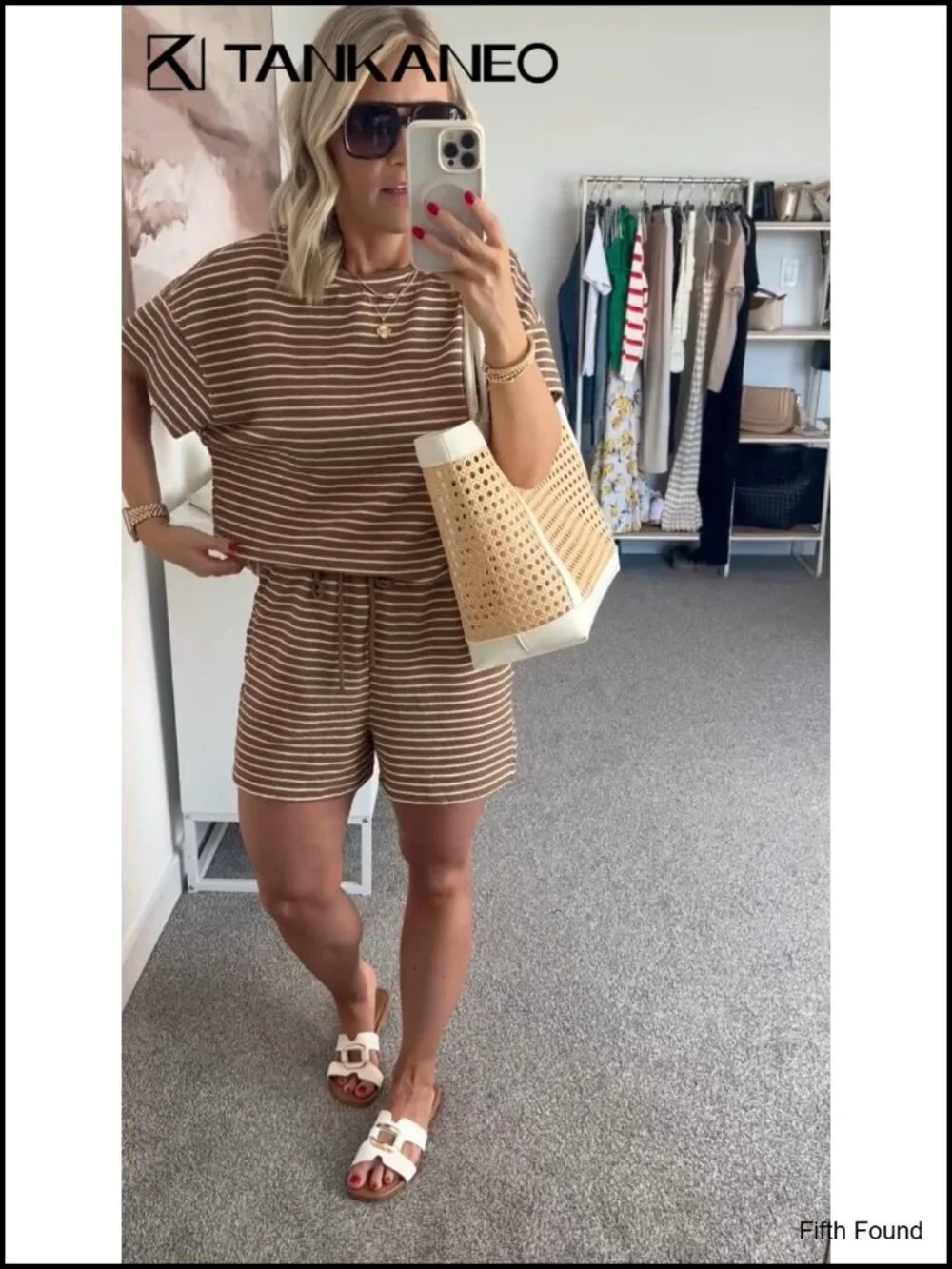 Striped 2 Piece Lounge Set Short Sleeve Oversized T Shirt Drawstring Shorts